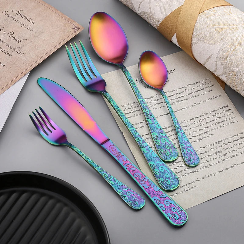 24pcs Golden Spoon Knife Fork Set Luxury Stainless Steel Tableware Set High-end Retro Complete Cutlery for 6 People Home Decor