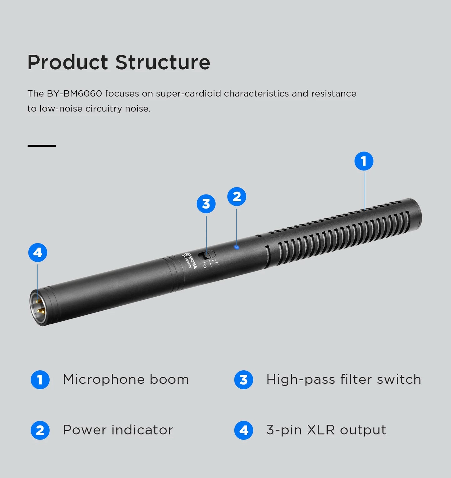 BY-BM6060 XLR Microphone Super-Cardioid Shotgun Condenser Microphone for DSLR Camcorder Film Making TV Program Interview
