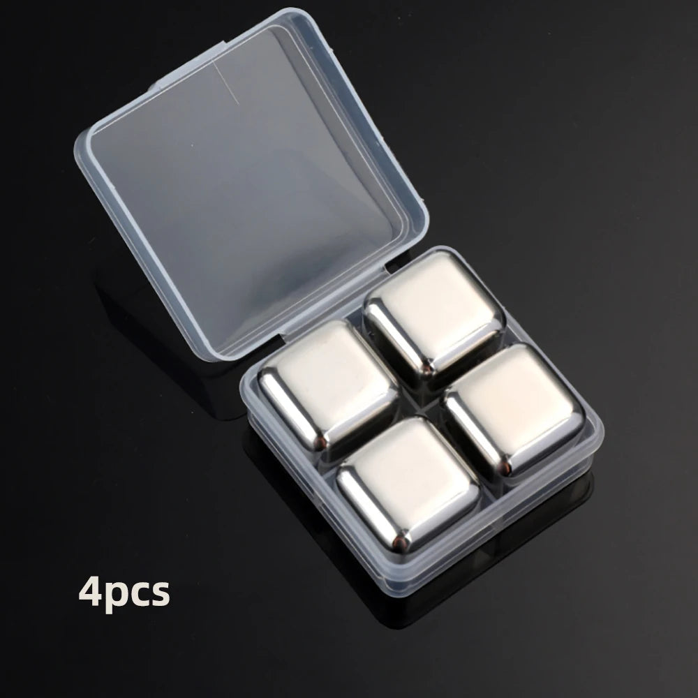 1/2/4/6 Pc Stainless Steel Ice Cube Set Reusable Chilling Stones for Whiskey Wine Wine Cooling Cube Chilling Rock Party Bar Tool