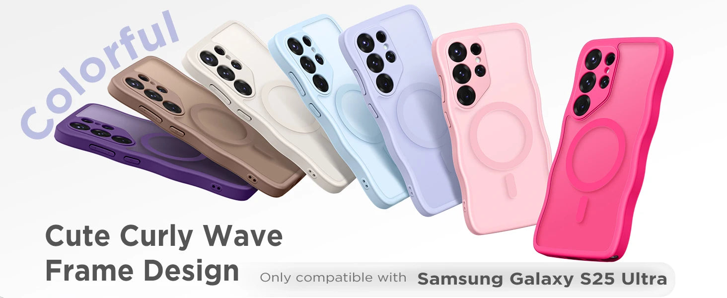 Cute Wave Frame Curly Design for Samsung Galaxy S25 Ultra Case with Strong  MagSafe Camera Protection Matte Phone Case