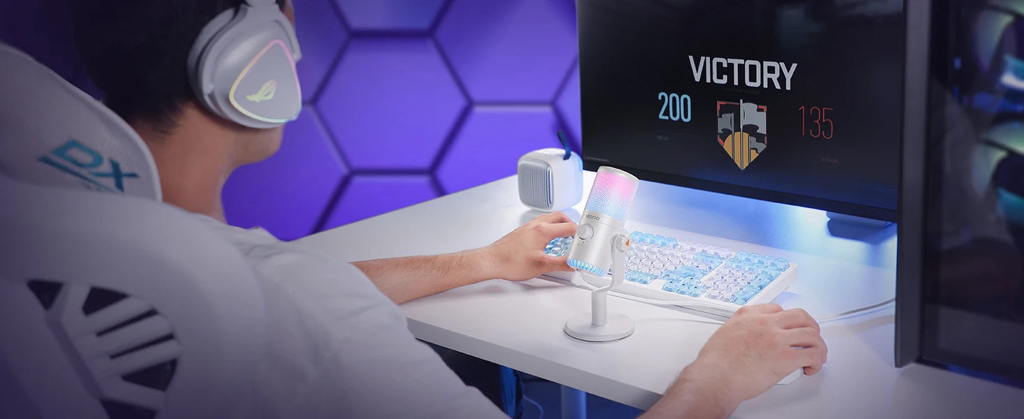 DM30 RGB USB Microphone RGB Gaming Microphone Computer Mic USB Gaming Mic with Mic Gain and RGB Lighting for PC, Phone