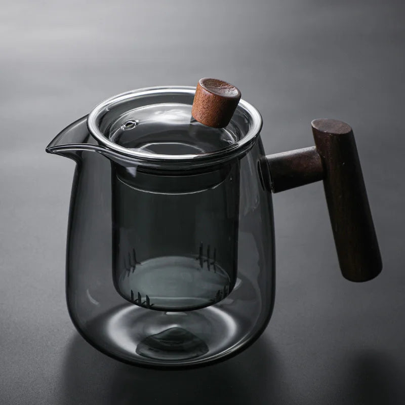 480ml Heat Resistant Glass Teapot with Wood Handle and Infuser