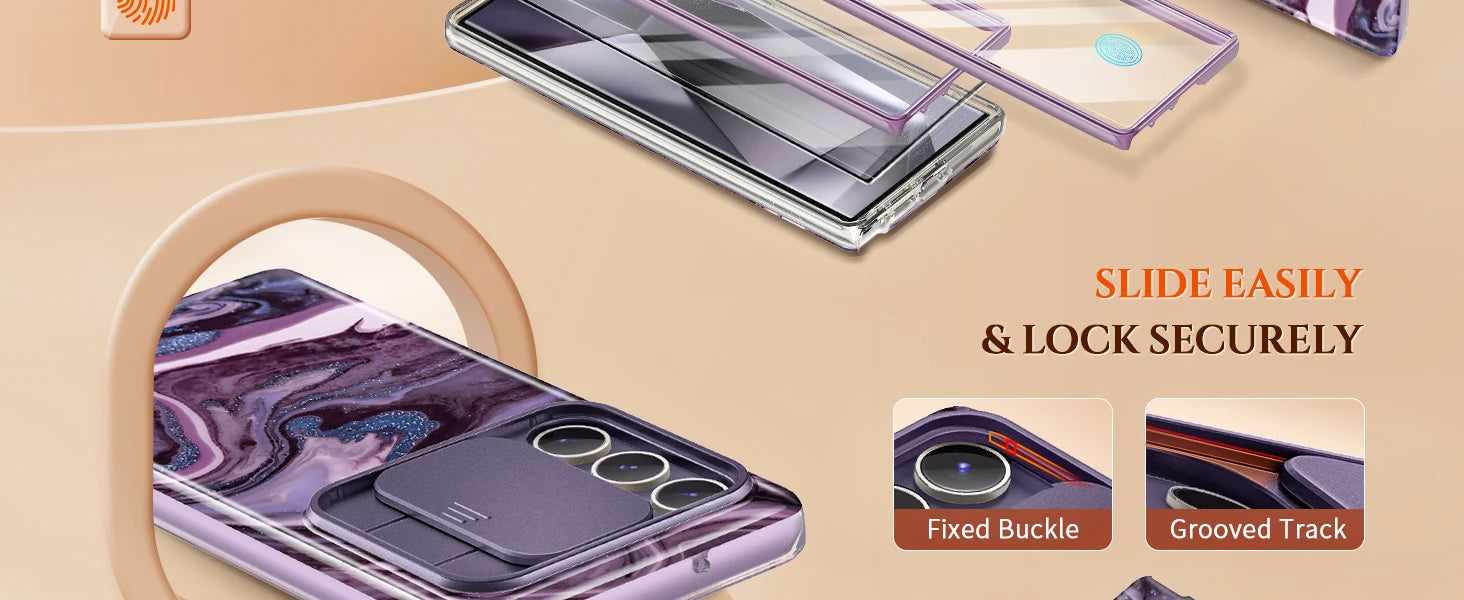 Marble Pattern Design for Samsung Galaxy S24 Ultra Case Built-in Screen Protector Shockproof Slim Fashion Women's Phone Case