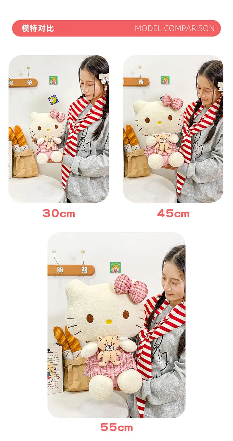 Kawaii Retro Hello Kitty Stuffed Doll Sanrio Plush Toy Kids Anime Birthday Gift Wholesale Large Sanrio Kitty Soft Stuffed Doll