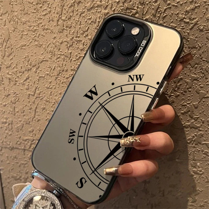 Fashion Vintage Compass Phone Case for iPhone 16 16E 14 15 Pro Max Hard IMD Shockproof Cover