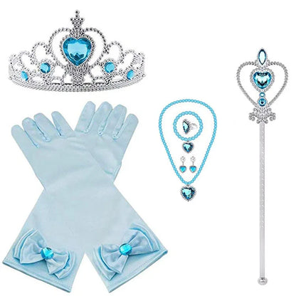 Elsa Princess Accessories Gloves Wand Crown Jewelry Set Elsa Wig Necklace Braid for Princess Dress Clothing Cosplay Dress UP