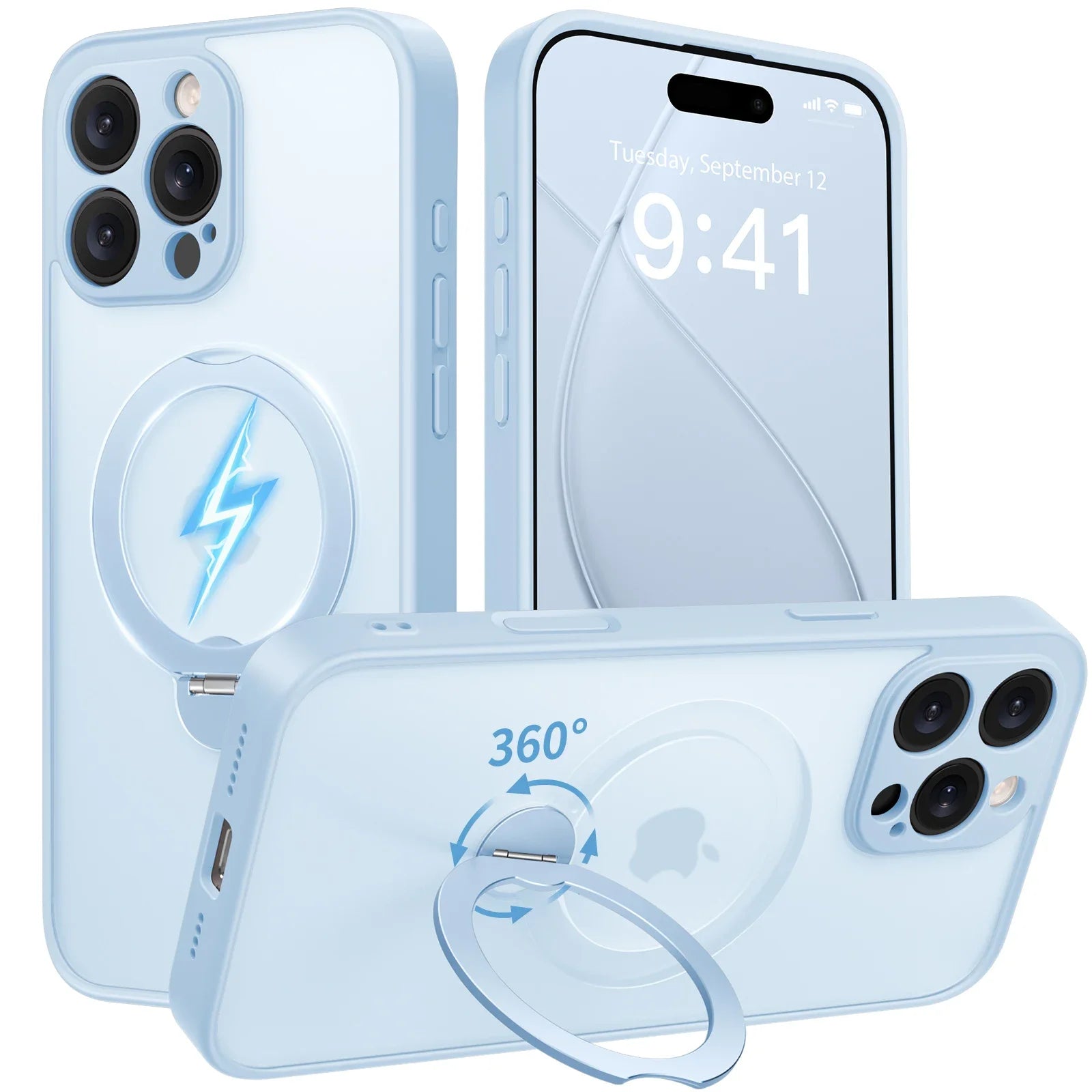 Luxury Magsafe Matte Phone Case For iPhone 16 Pro Max with  Rotatable Ring Stand Camera Lens Protection Shockproof Case