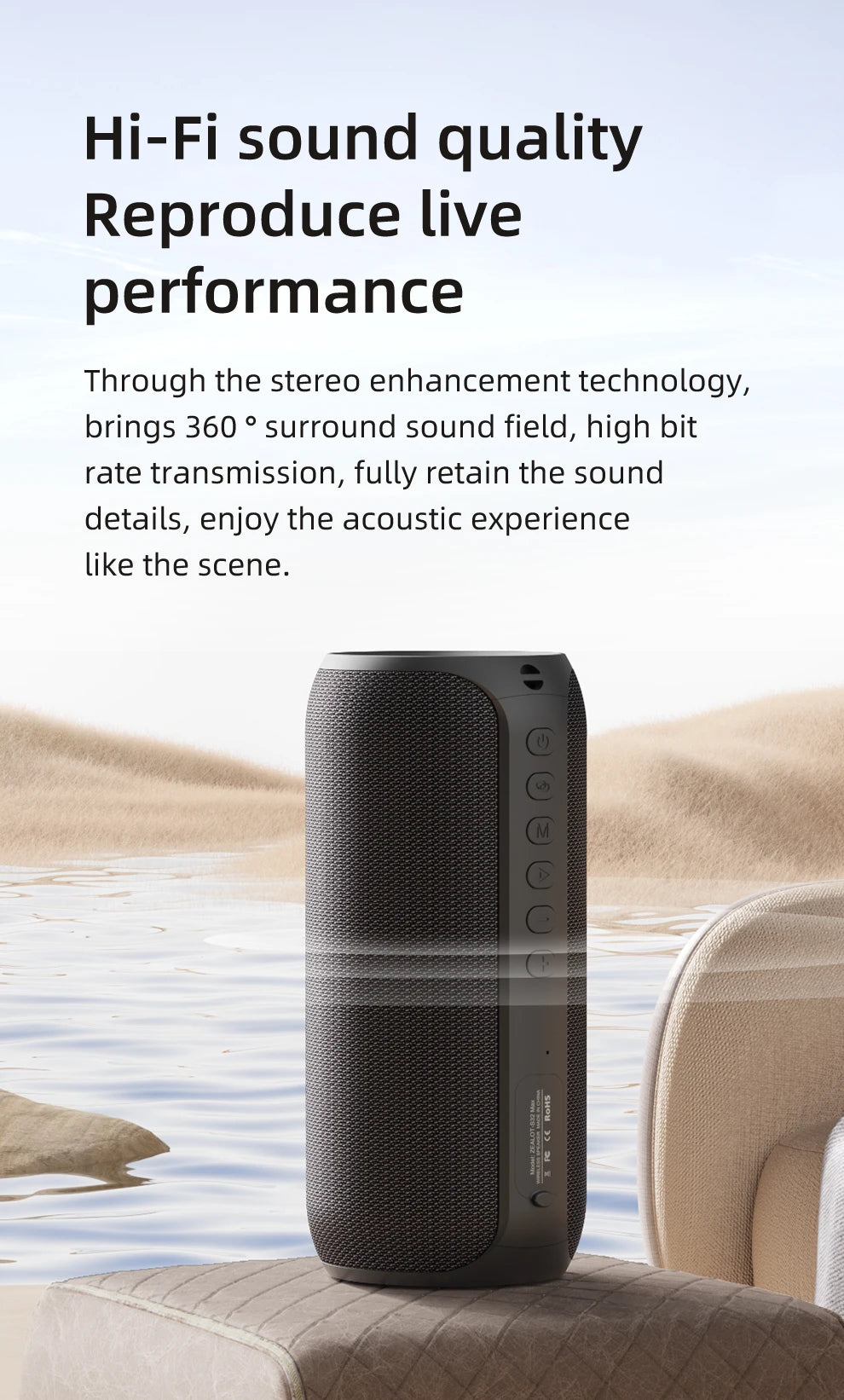 ZEALOT-S32MAX Portable Bluetooth Speaker, IPX5 Waterproof, Powerful Sound Box, Outdoor Stereo Bass, Music Track Speaker, 20W