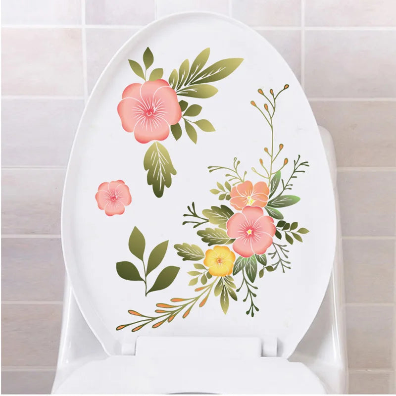 Green Plant Leaves Bathroom Toilet Sticker WC Closestool Wall Sticker Self Adhesive Mural Beautify Flower Home Decoration Decals
