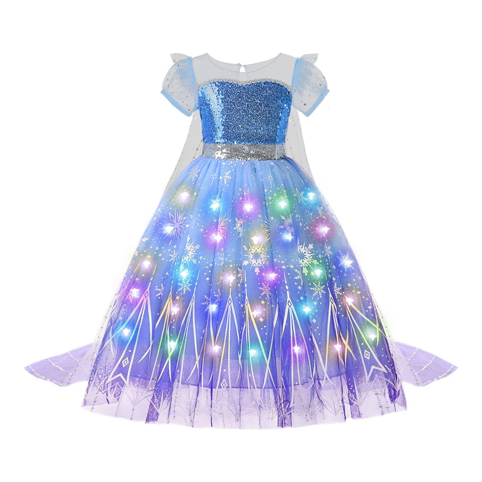 Frozen Elsa Role Playing Dress Light Up Kids Halloween Carnival Girls Birthday Elsa Princess Glowing Vestidos