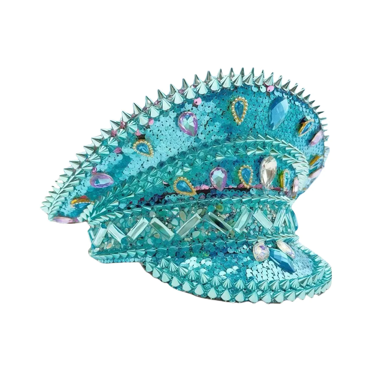 Blue Beach Elegant Burning Man Steampunk Top Hat, Captain Hat Rhinestone Woman, Cruise Party Caps for Man Original