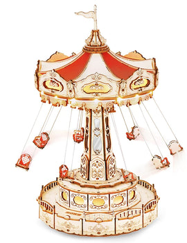 Montessori Educational Swing Ride 3D Wooden Puzzle Toys Amusement Park DIY Music Box