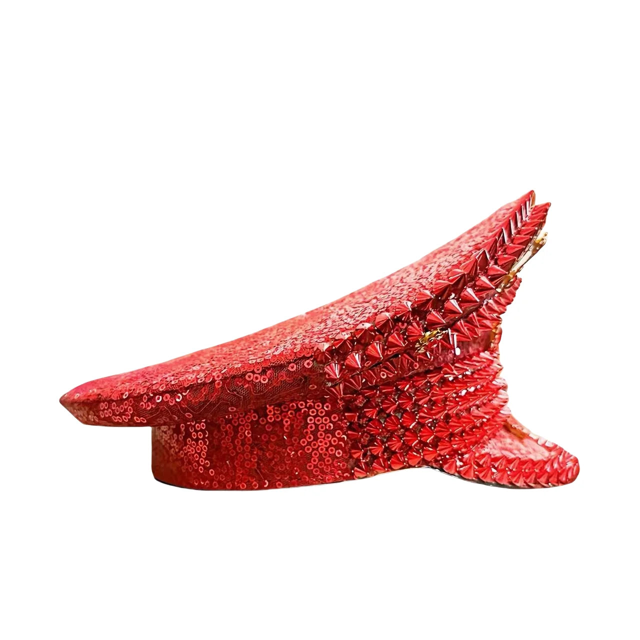 Red Rhinestone Luxury Festival Captain Hat Wedding Military Captain Hats Steampunk Caps Punk Rivets Sergeant Hat Masquerade