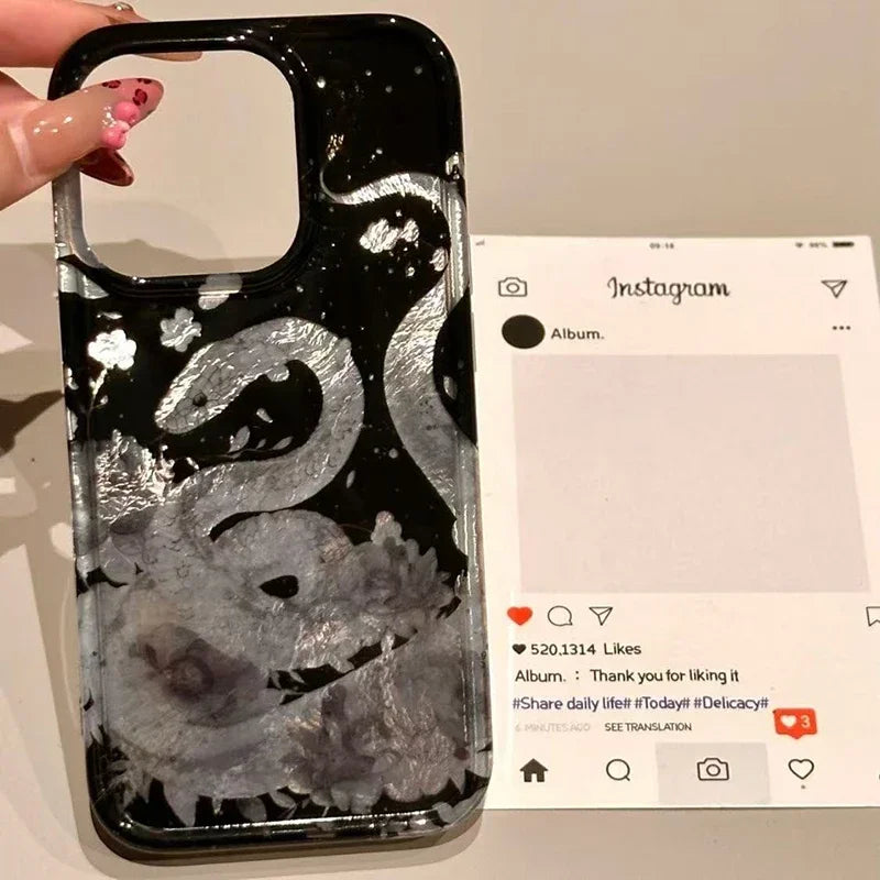 Flower Snake Phone Case For iPhone 16 15 14 16 Pro Glitter Cover