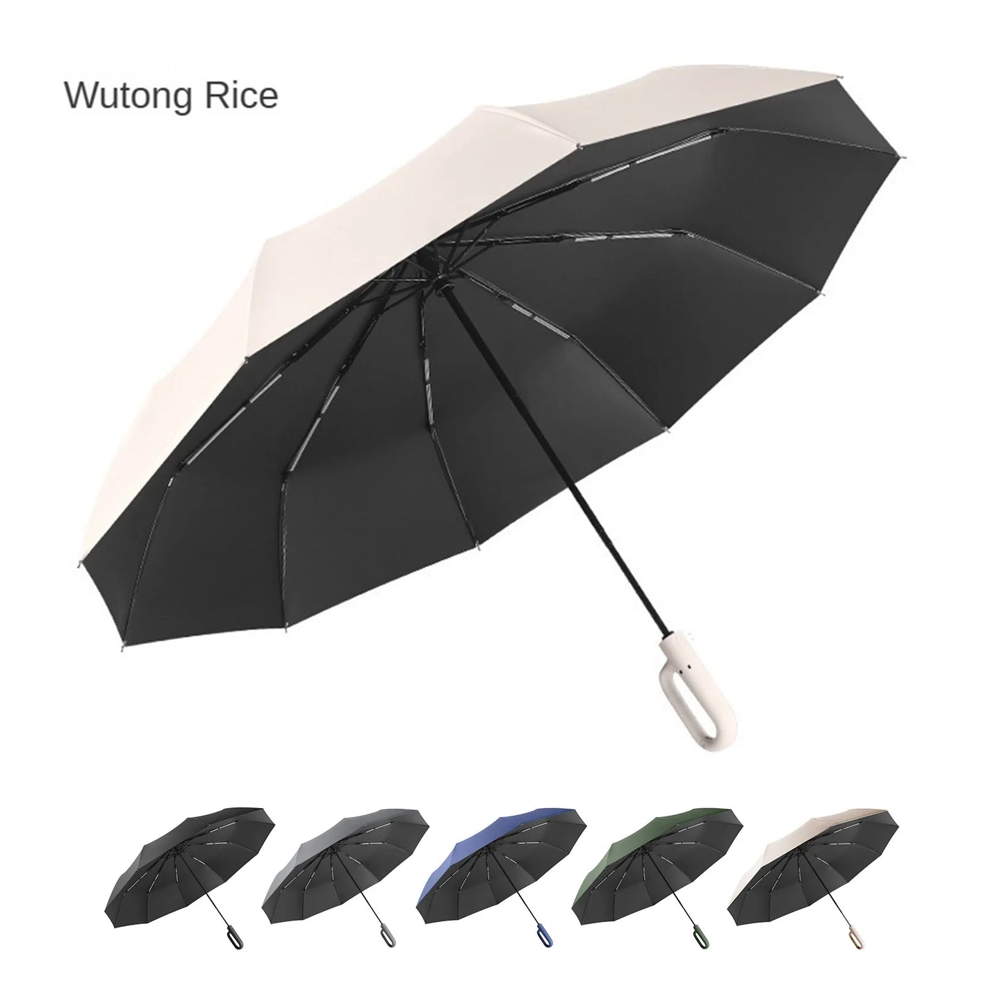 20 Bones Windproof Strong 105CM Reinforced Automatic Folding Umbrella Large Carabiner Handle Wind Resistant Water Resistant UV Protection