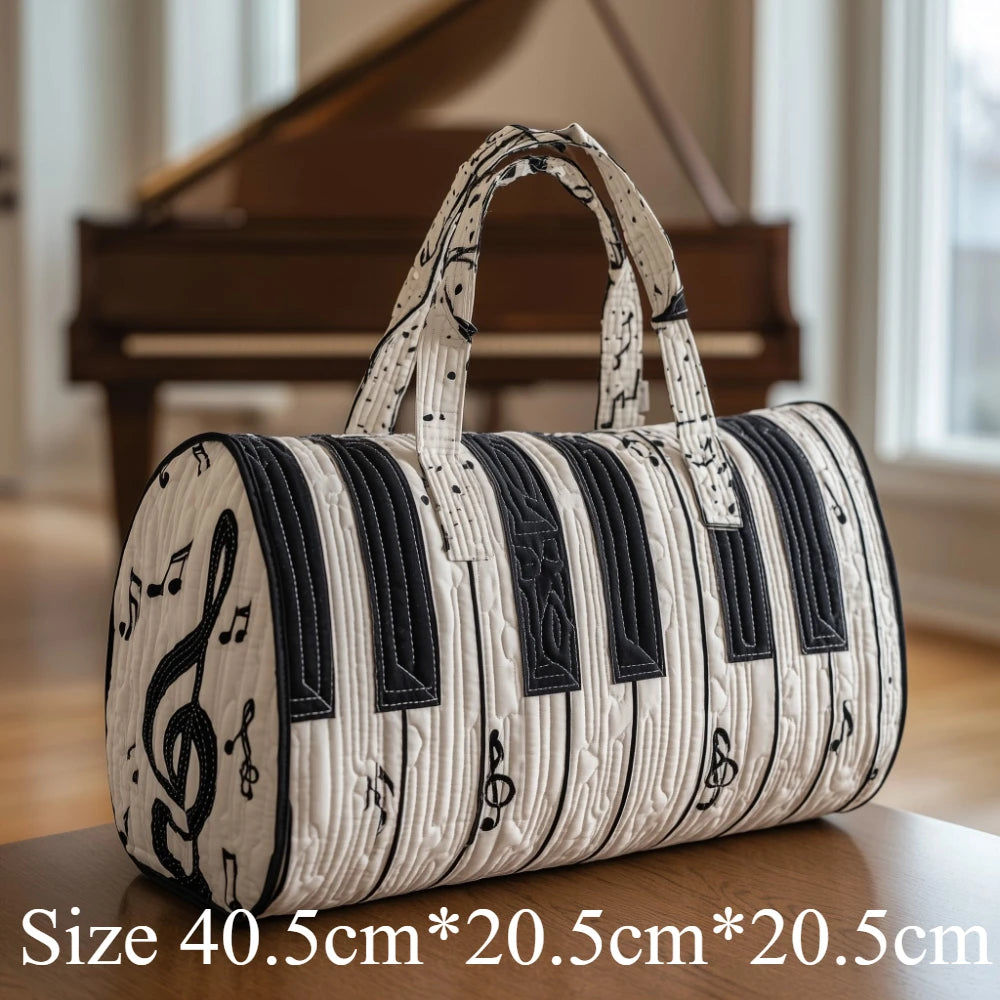 3D Printed Quilted Music Tote Bag Guitar Piano Floral Rose Design Travel Duffle Bag Carry on Luggage Unique Weekender Bag