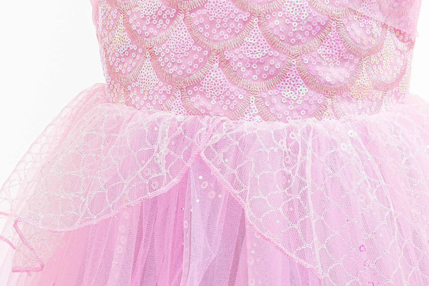 Sparkle Mermaid Princess Dress with Flutter Sleeves Sequin Tulle Party Costume