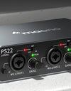 PS22 USB Audio Interface for PC,60dB Pro-Preamp, 24bit 192kHz,Dual USB Interface for PC and Smartphone, Routing Software