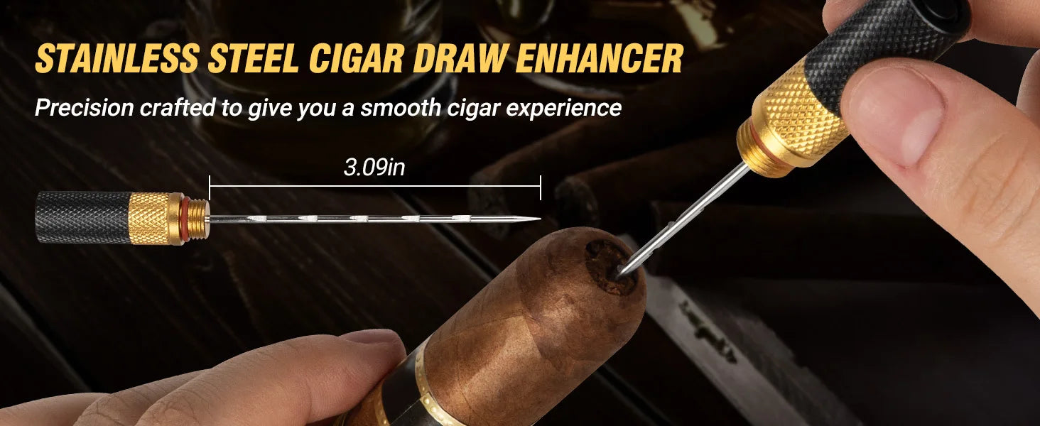 4-in-1 Cigar Draw Enhancer Tool Kit with Cigar Punch Tool,Twin Nubber,Stainless Steel Cigar Double End Punch