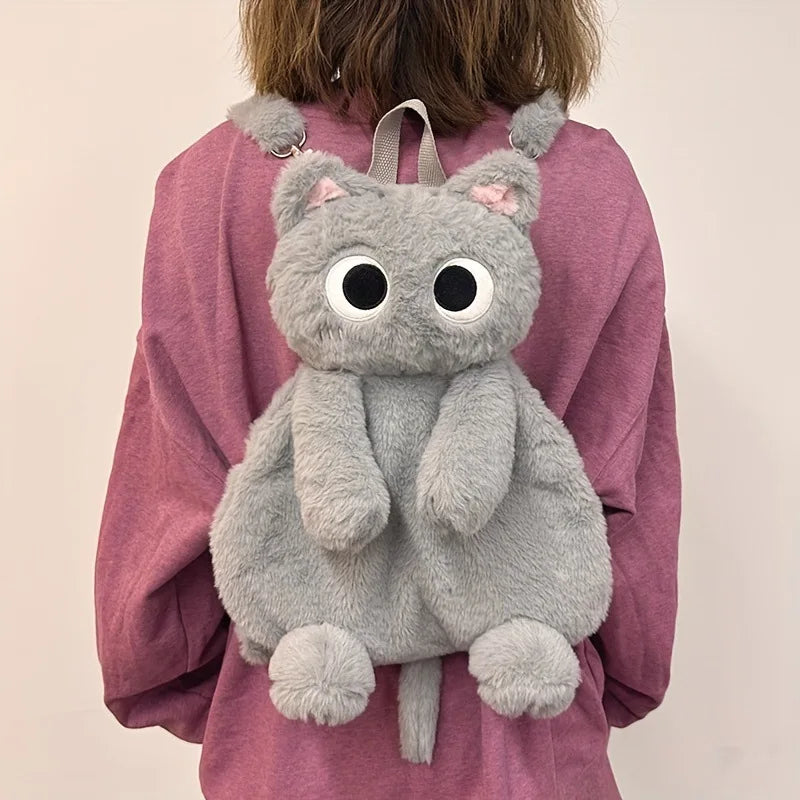 Kawaii Black Cat Plush Backpack Soft Shoulder Bag