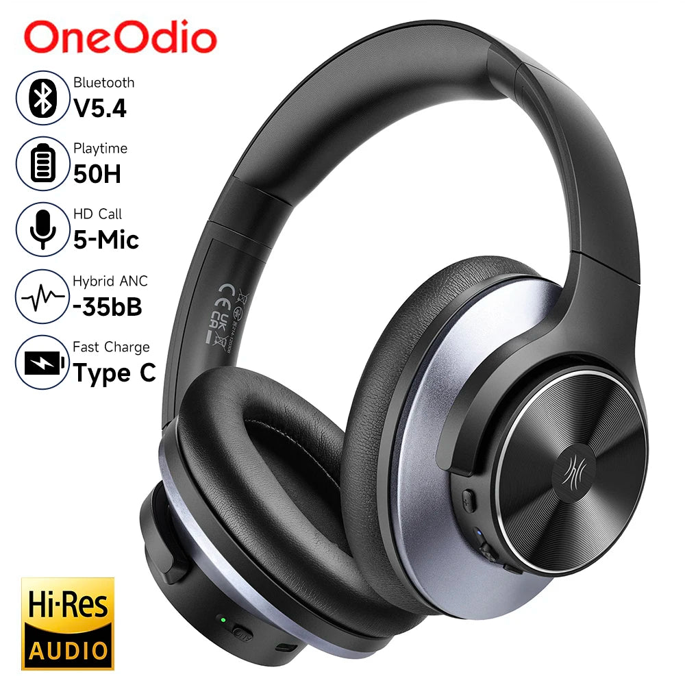 A10 Bluetooth 5.4 Headphones Hybrid Active Noise Cancelling With Hi-Res Audio Over Ear Wireless Headset ANC With 5-Mic