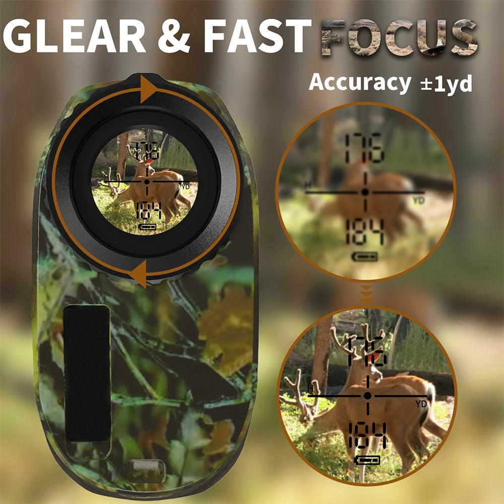Camouflage Rechargeable Golf & Hunting Laser Rangefinder with Flag-Lock Vibration