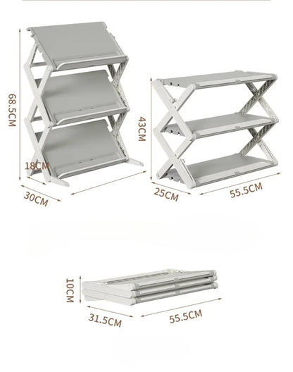 Foldable Shoe Rack X-Shaped 3/4 Layers Shoes Shelf Household Space Saving 2 Modes Multi-Functional Integrated Narrow Shoe Rack