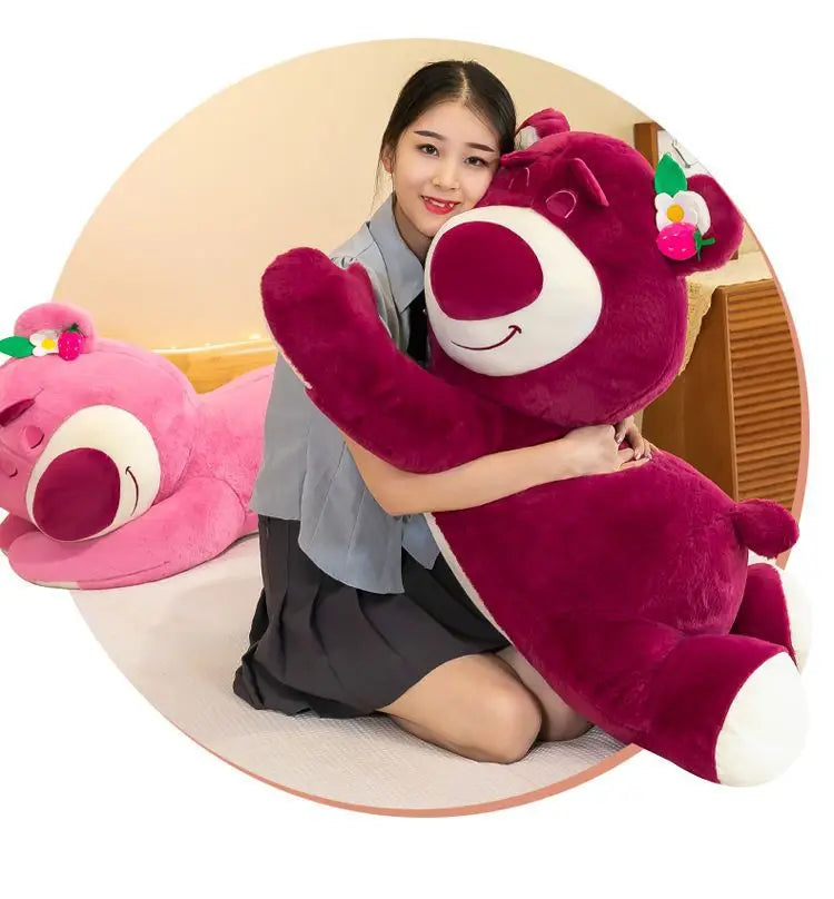 Kawaii Strawberry Bear Plush Stuffed Animal Lying Down Pillow