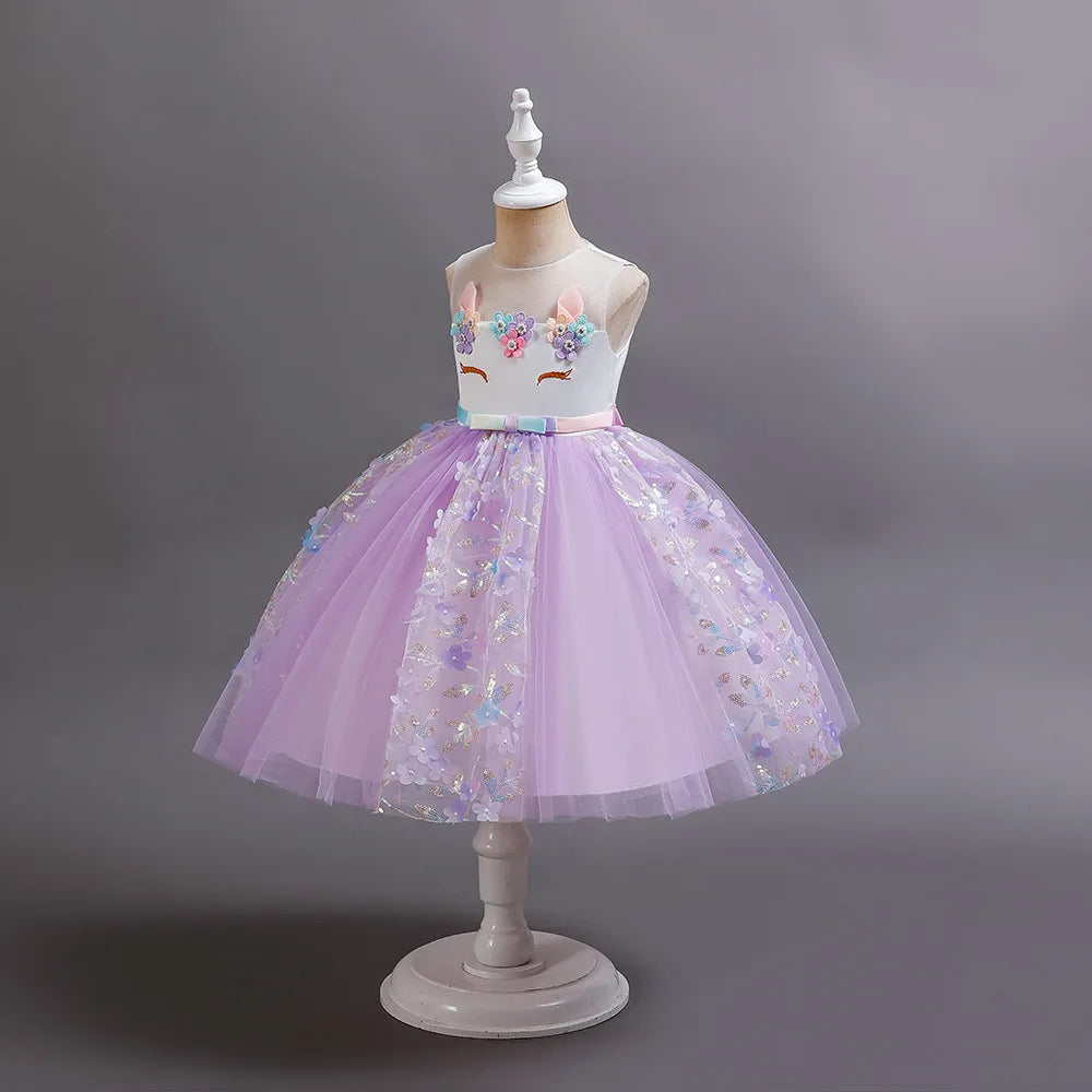 Unicorn Princess Dress for Girls - Magical Rainbow Tulle Ball Gown  Flower Girl Birthday Party Dress