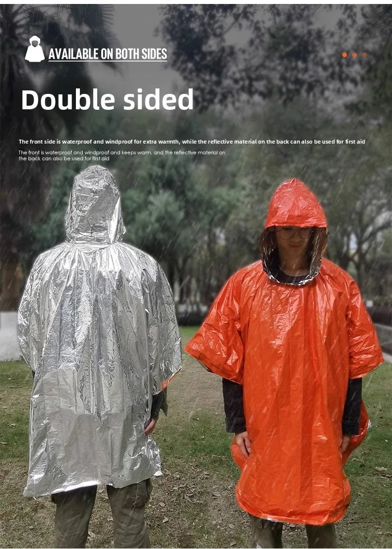 2 Pack Emergency Thermal Rain Ponchos with Hood for Hiking and Camping