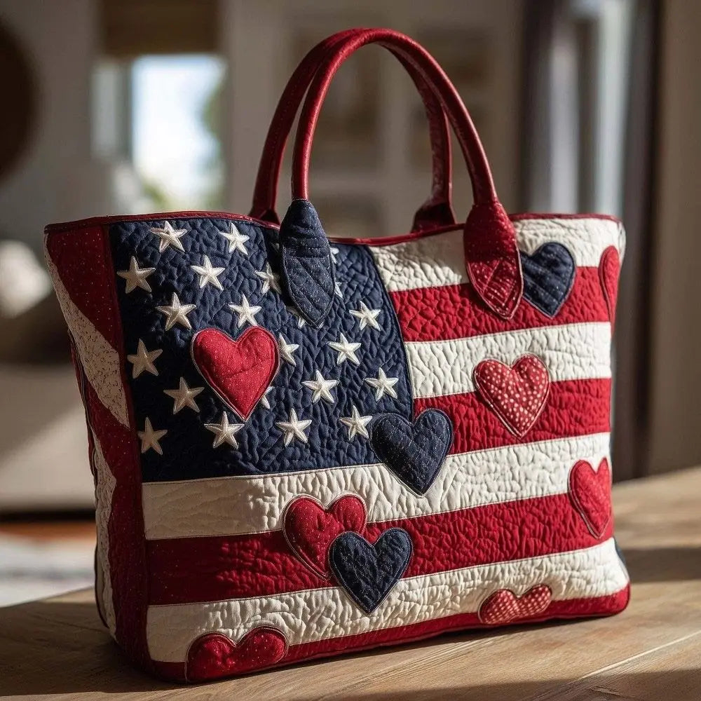 Vintage Quilted Canvas Tote Bag Large Capacity 3D Printed Travel Handbag