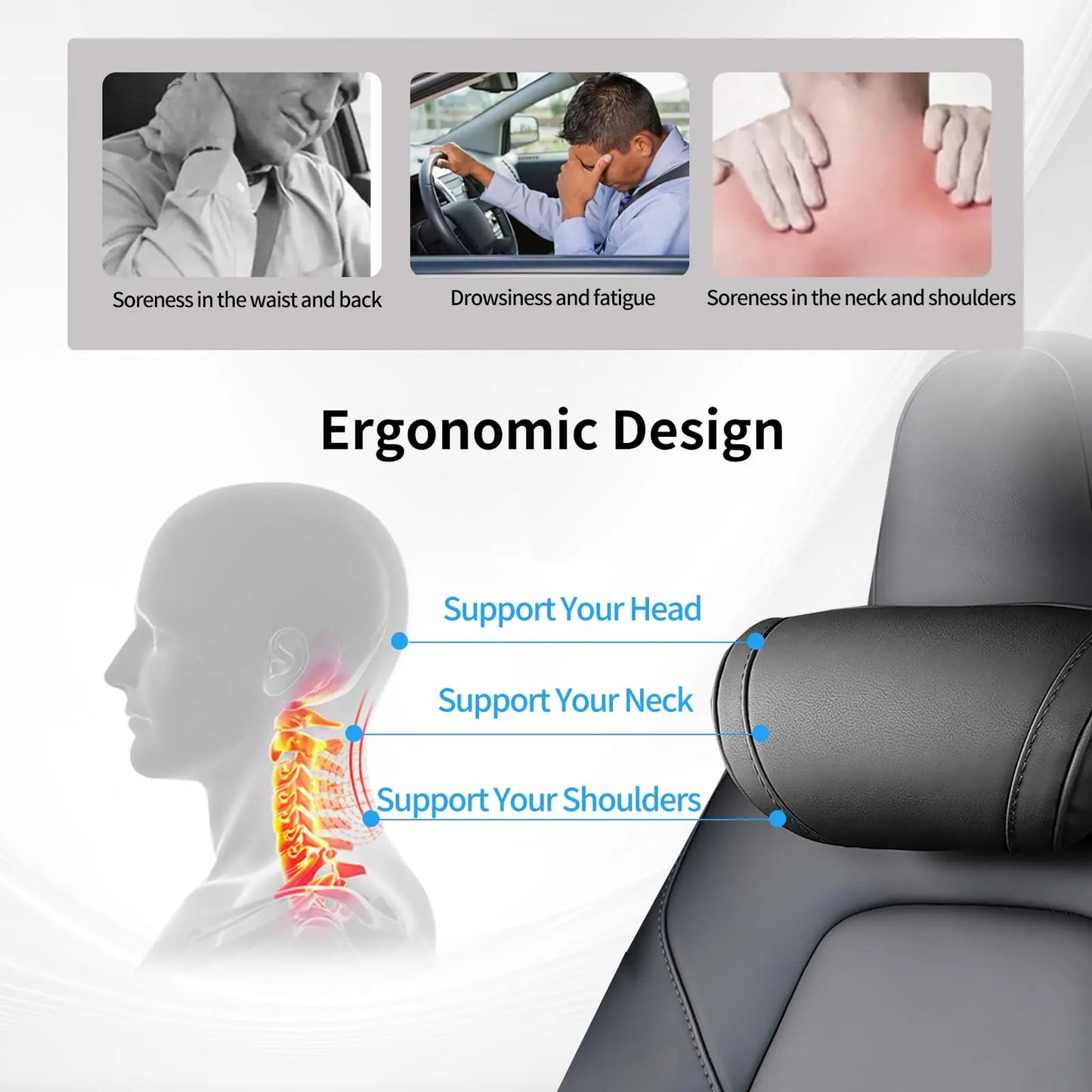 Memory Foam Car Neck Pillow for Tesla Model 3 Y X S PU Leather Headrest Support
