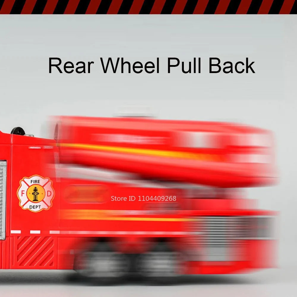 1:32 Water Spray Fog Fire Truck Model Sweeper Toy Car Sound Light Pull Back Doors Opened Vehicles Collection  Gifts