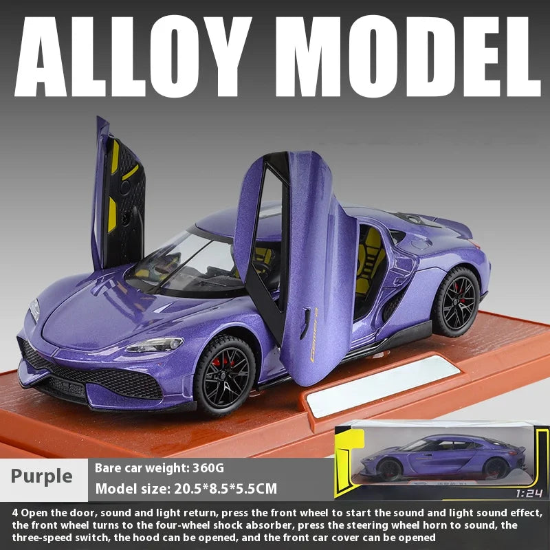 1:24 Gemera GT Sports Car Alloy Diecast Metal Model Sound Light Pull Back Toy Boys Simulation Car Model Ornament Present