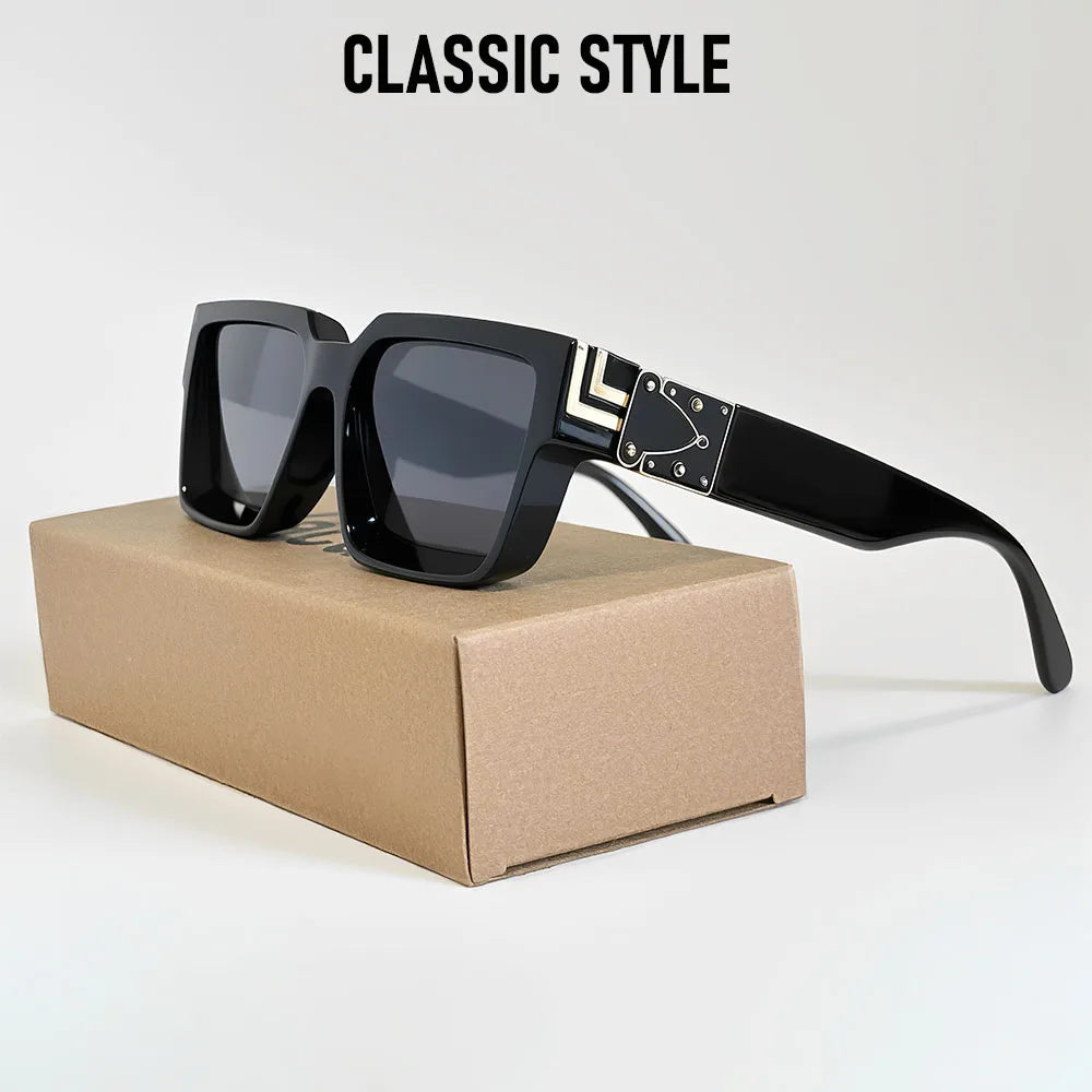 Vintage Square Thick Frame Sunglasses With UV400 Protection