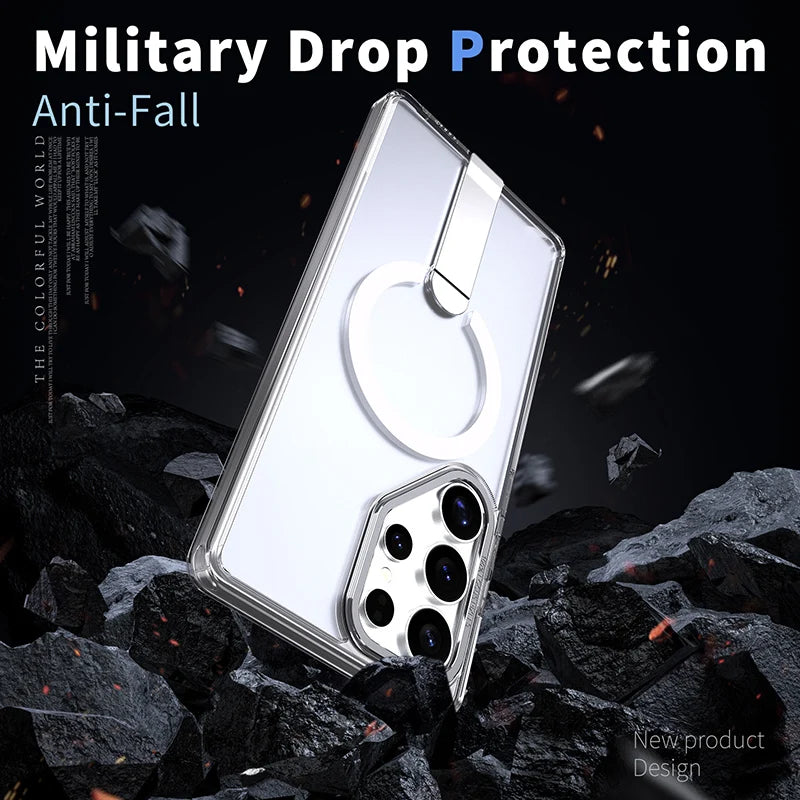 For Magsafe Metal Bracket Bumper Phone Case For Samsung S25 Ultra S23 S24 Ultra Plus FE Soft TPU Border Hard PC Back Cover