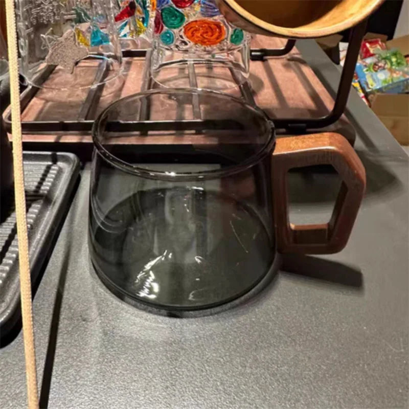 320ml American Latte Heat-resistant Glass Coffee Mug With Wooden Tray Spoon Milk Tea Cup Fresh Ground Cup Barista Cafe Access