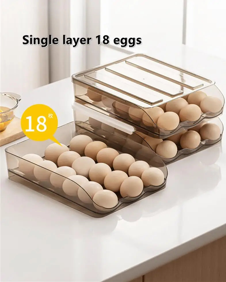 Automatic Rolling Egg Box Multi-Layer Rack Holder – Refrigerator Egg Storage Basket Kitchen Organizer