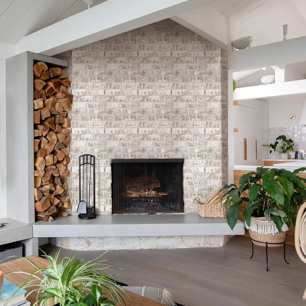 10pcs 3D Tile Stickers, 3D Whitewash Brick Textures, Matte, 30cm x 30cm, Water and Mold Resistant, for Living Room Kitchen Wall Update