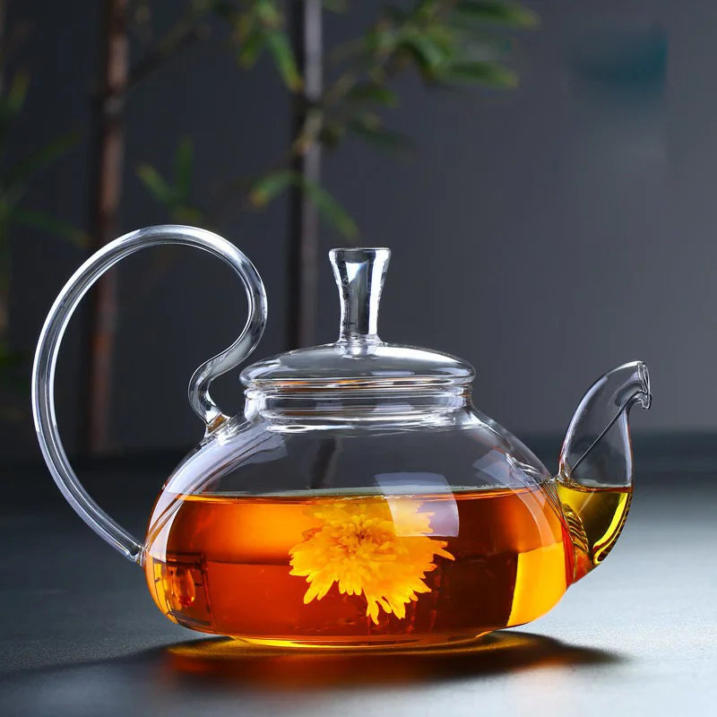 Flower Puer Glass Tea Teapot with Tea Filter