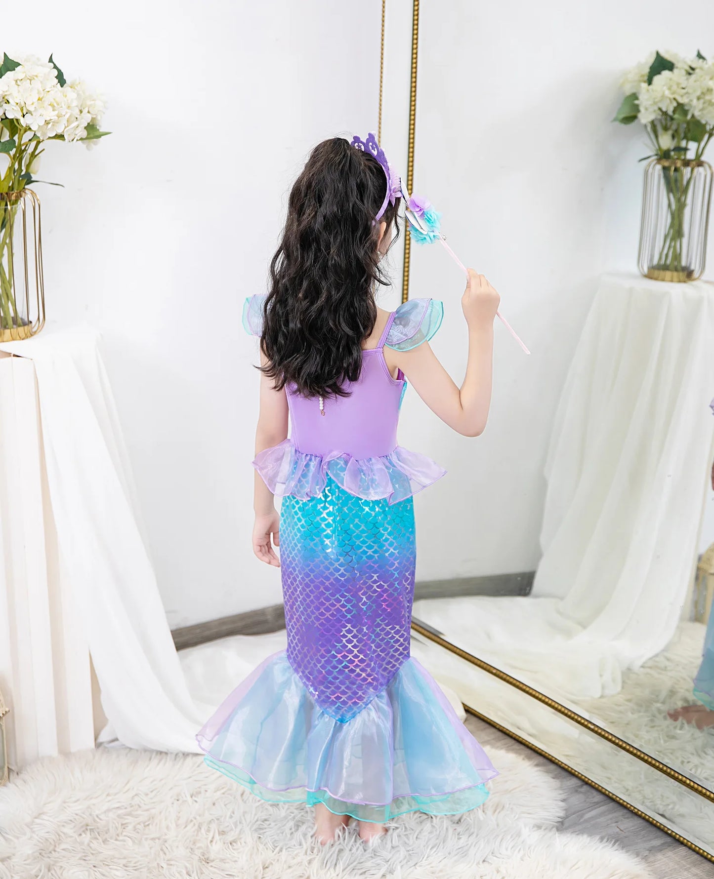 Little Mermaid Costume For Girl Ariel Dress Kids Birthday Halloween Carvinal Party Dresses Cosplay Clothes Children Prom Gown