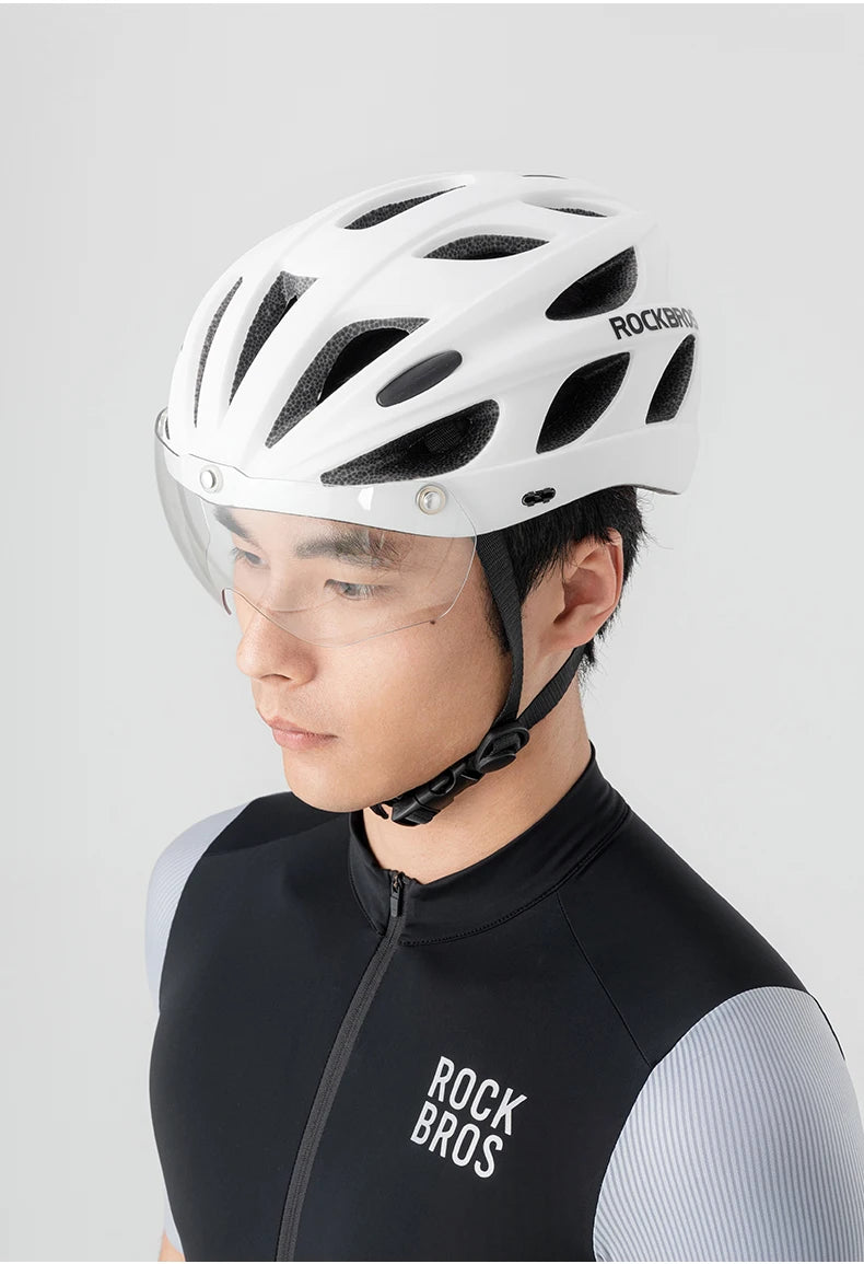 Bike Helmet with Photochromic Len Visor Wind-breaking Brim Bike Helmet Adult MTB Road Riding Cycling Helmet