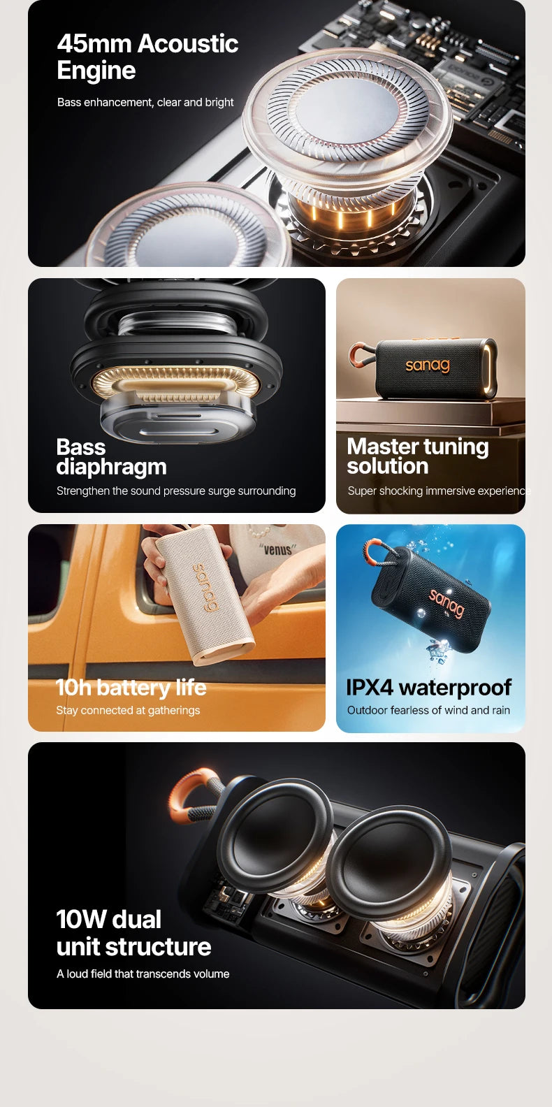 M15 Portable Bluetooth Speaker 10W Stereo Speakers 10-hours Playtime IPX4 Waterproof Camping flash-sale Choice Subwoofer