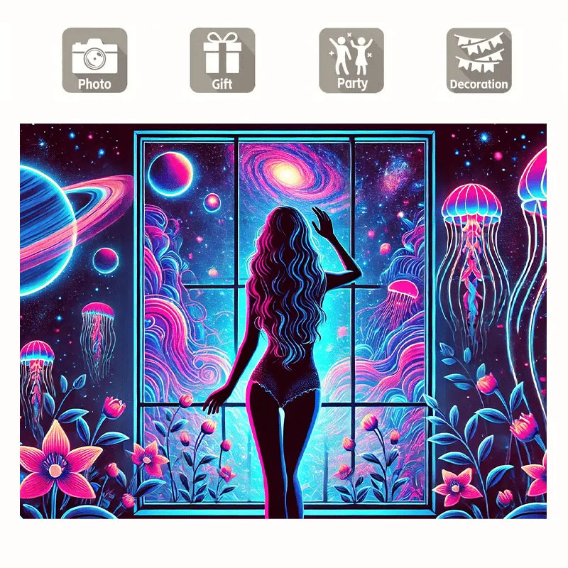 Universe Window Tapestry Neon Nebula Living Room Sofa Background Meditation Corner Theme Party Decoration