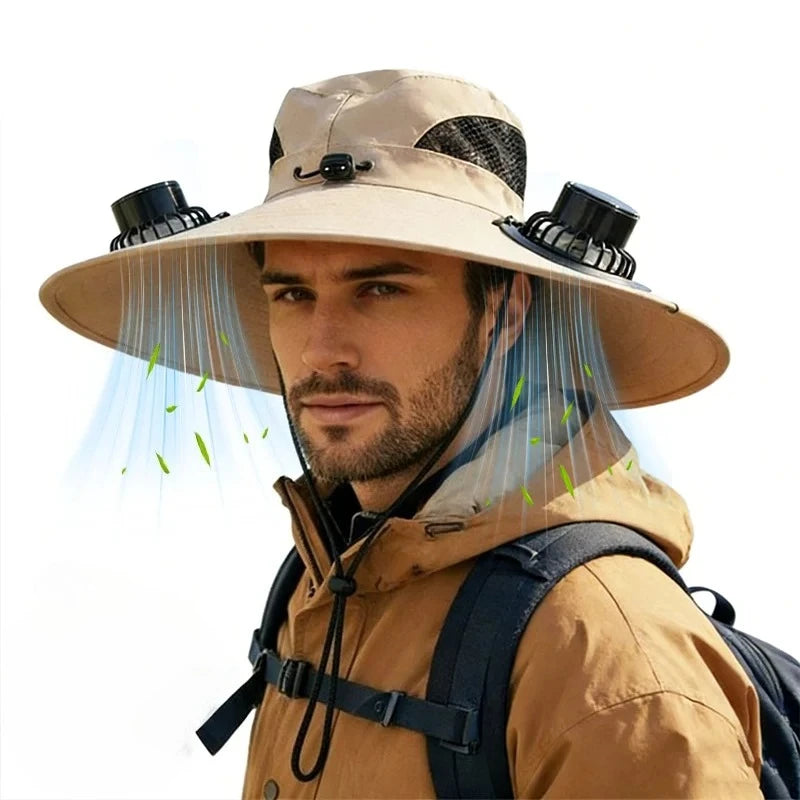 Solar Fan Sun Hat With Dual Fans And USB Charging