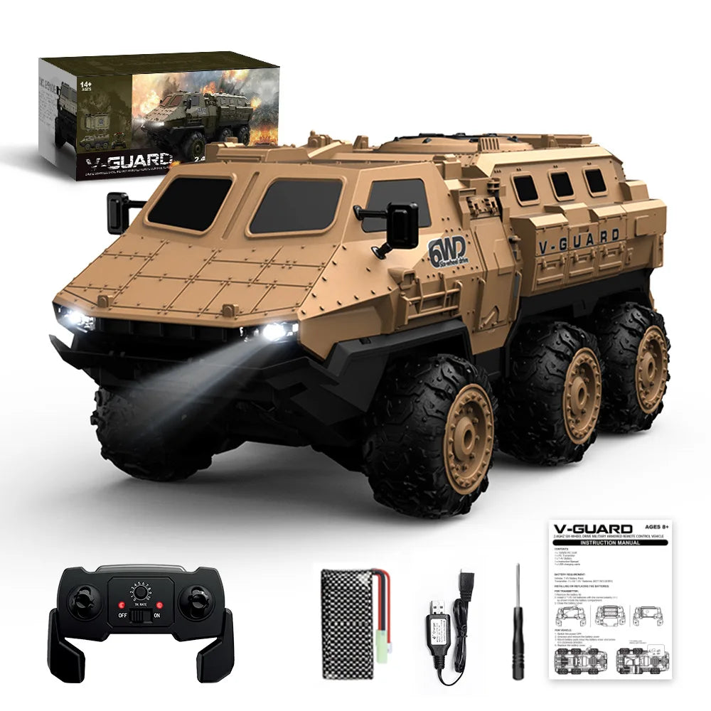 6WD Armored RC Car Simulation Military Transport Truck 360° Stunt High-speed Climbing 2.4G Remote Control Model Boy Toy