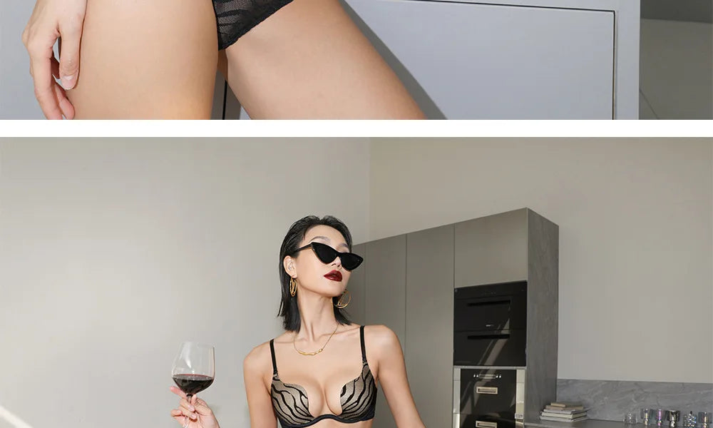Womens U Shaped Underwire Push Up Bra and Brief Set