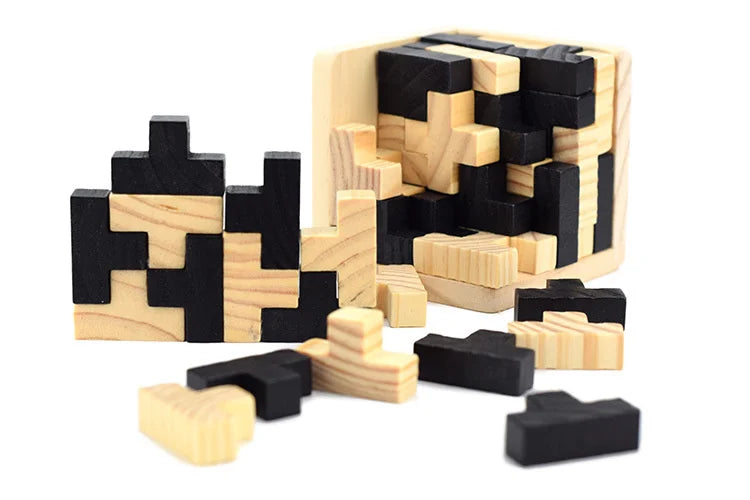 Wooden Interlocking Cube Brain Teaser Puzzle