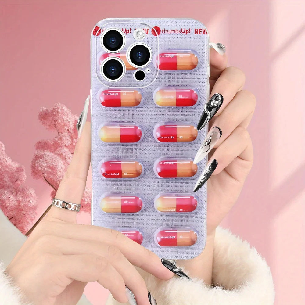 Creative Artistic Cartoon Red And Yellow Pills Phone Case For iPhone 16 15 14 13 Pro Max Plus X XS Funny Silicone Cover