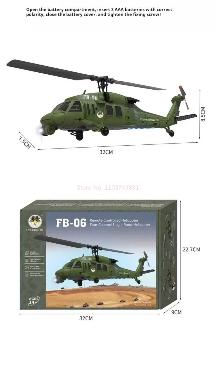 FB06 Black Hawk Remote Control Helicopter 4 Channel Optical Flow Positioning Simulation Model